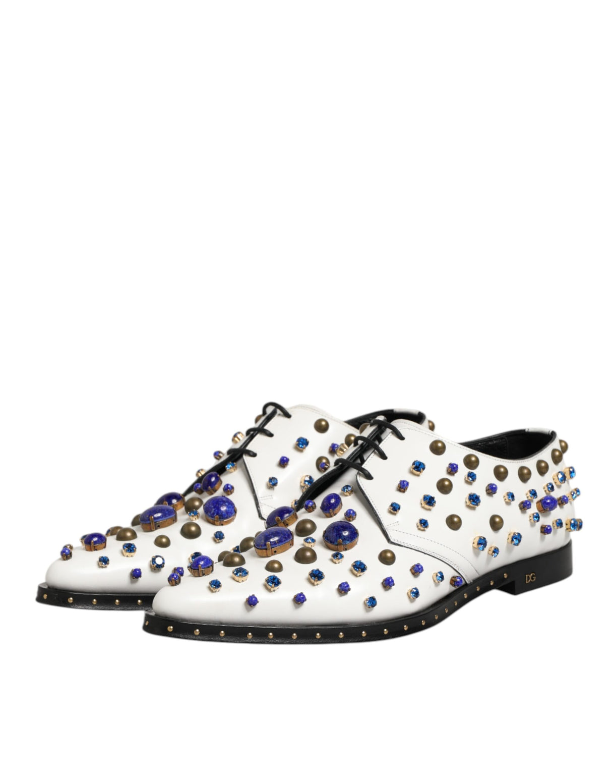 Dolce & Gabbana White Leather Crystals Embellished Dress Shoes