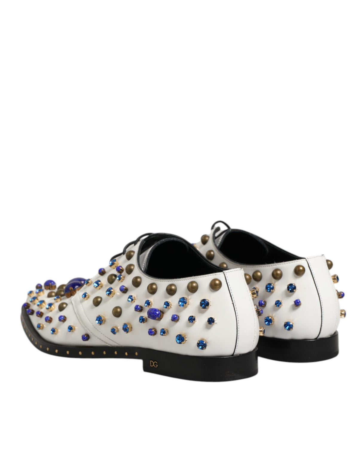 Dolce & Gabbana White Leather Crystals Embellished Dress Shoes