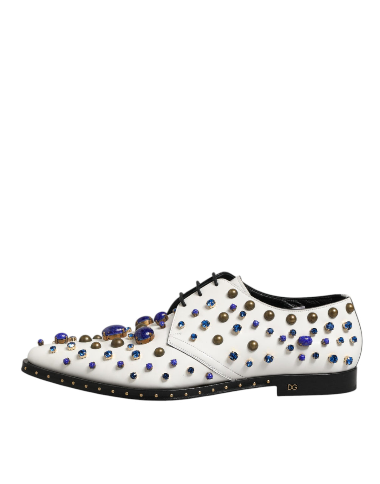 Dolce & Gabbana White Leather Crystals Embellished Dress Shoes