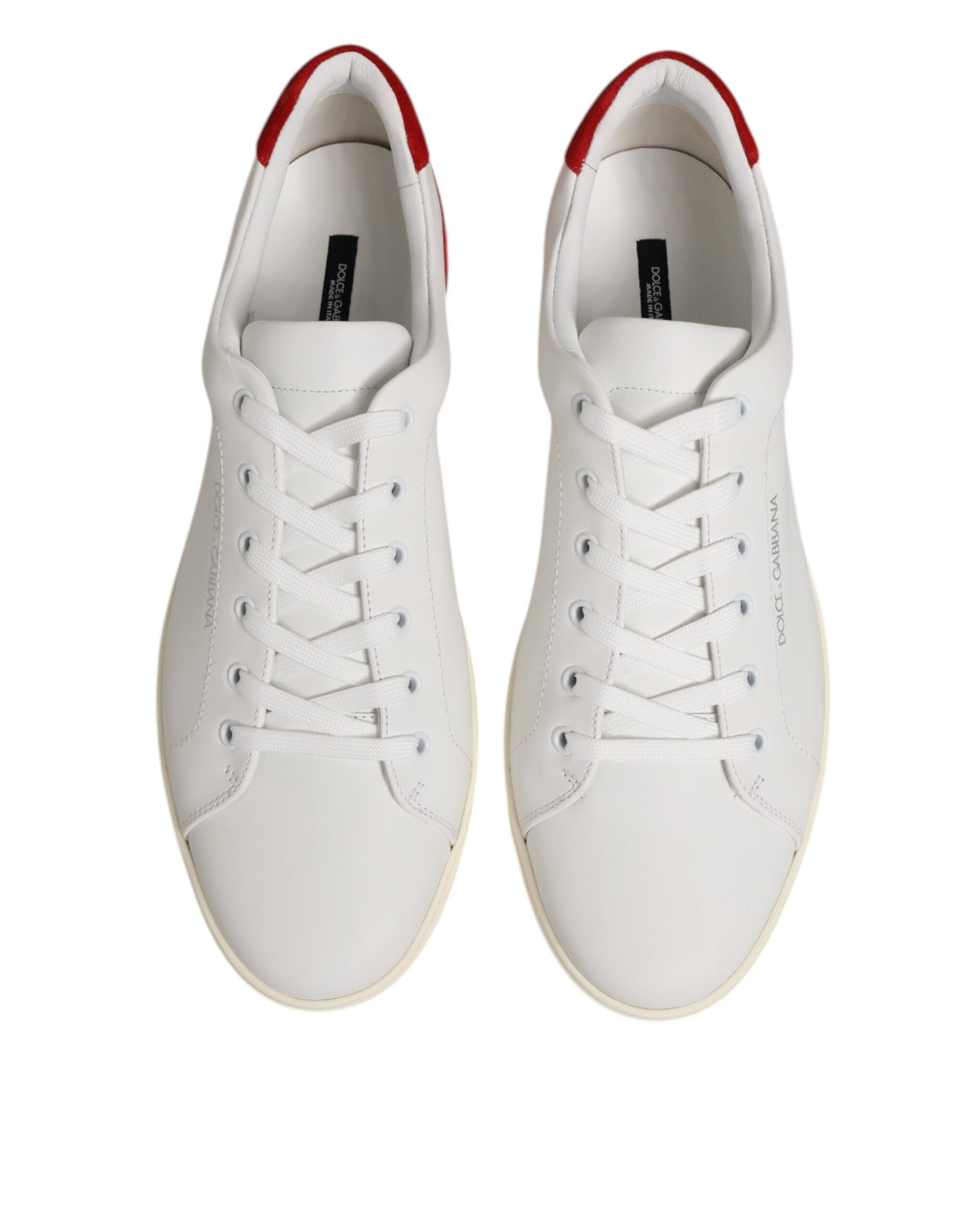 Dolce & Gabbana White Red Leather Low Top Men Sneakers Shoes