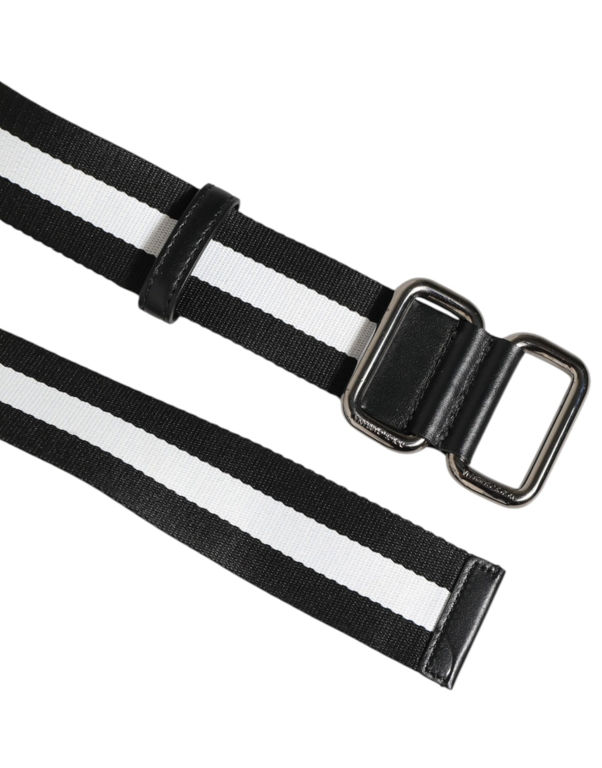 Dolce & Gabbana Black White Striped Logo Metal Buckle Belt