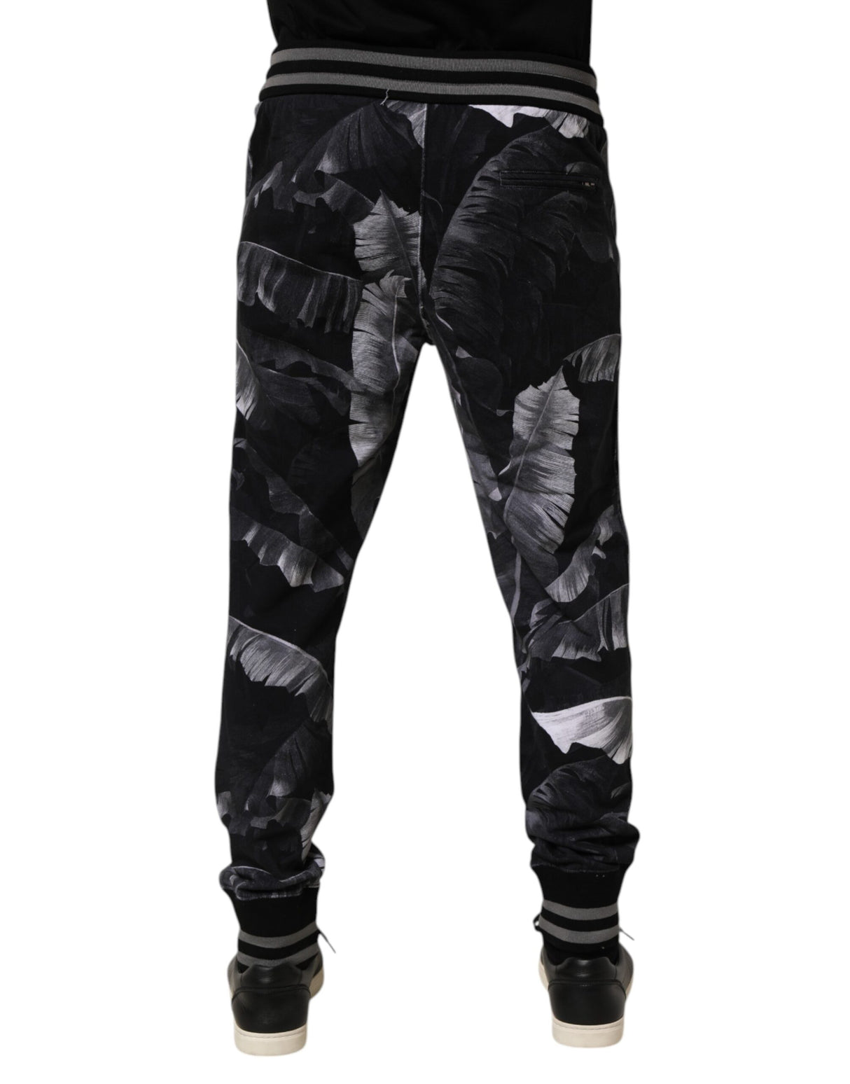 Dolce & Gabbana Black Banana Leaf Cotton Jogger Trouser Pants