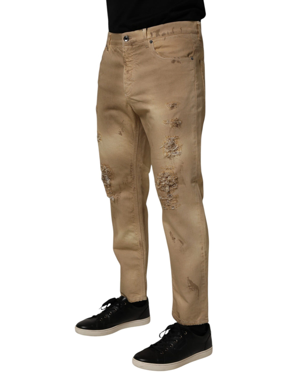 Dolce & Gabbana Beige Cotton Loose Tattered Men Denim Jeans