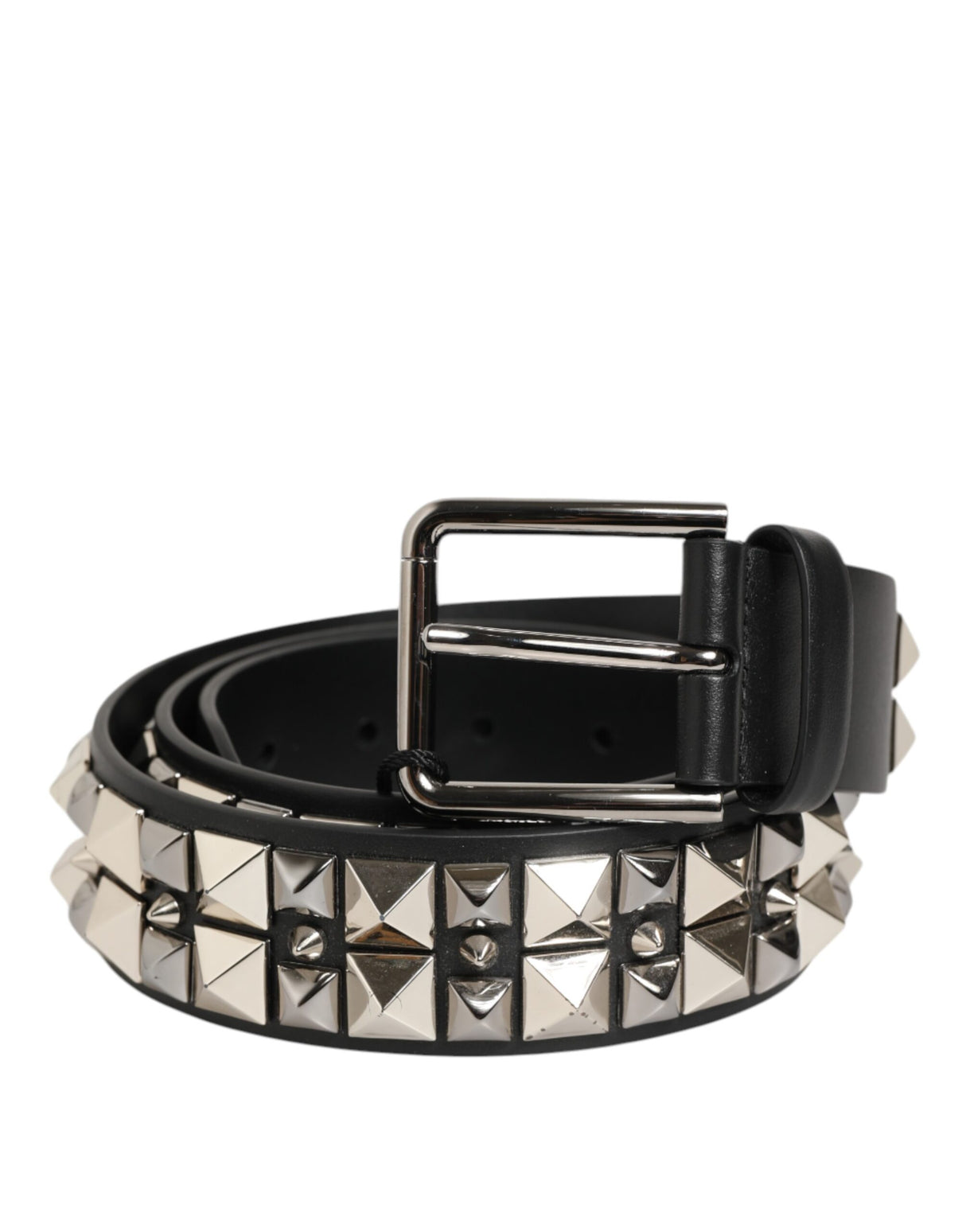 Dolce & Gabbana Black Calf Leather Studded Silver Buckle Belt