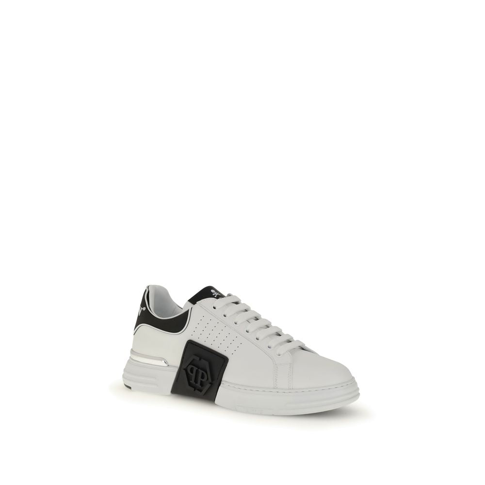 Philipp Plein White Calf Leather Bos Taurus Athletic Sneakers