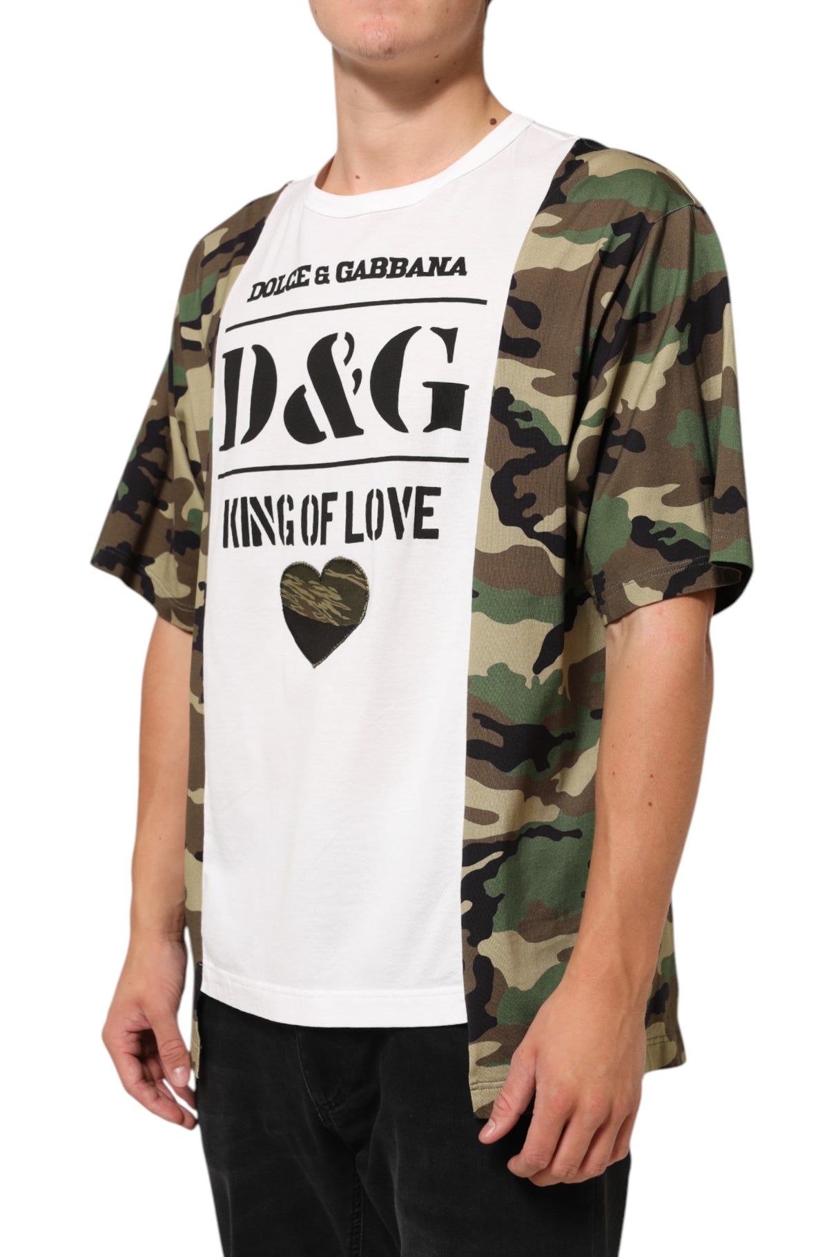 Dolce & Gabbana White Logo Camouflage Crew Neck Men T-shirt