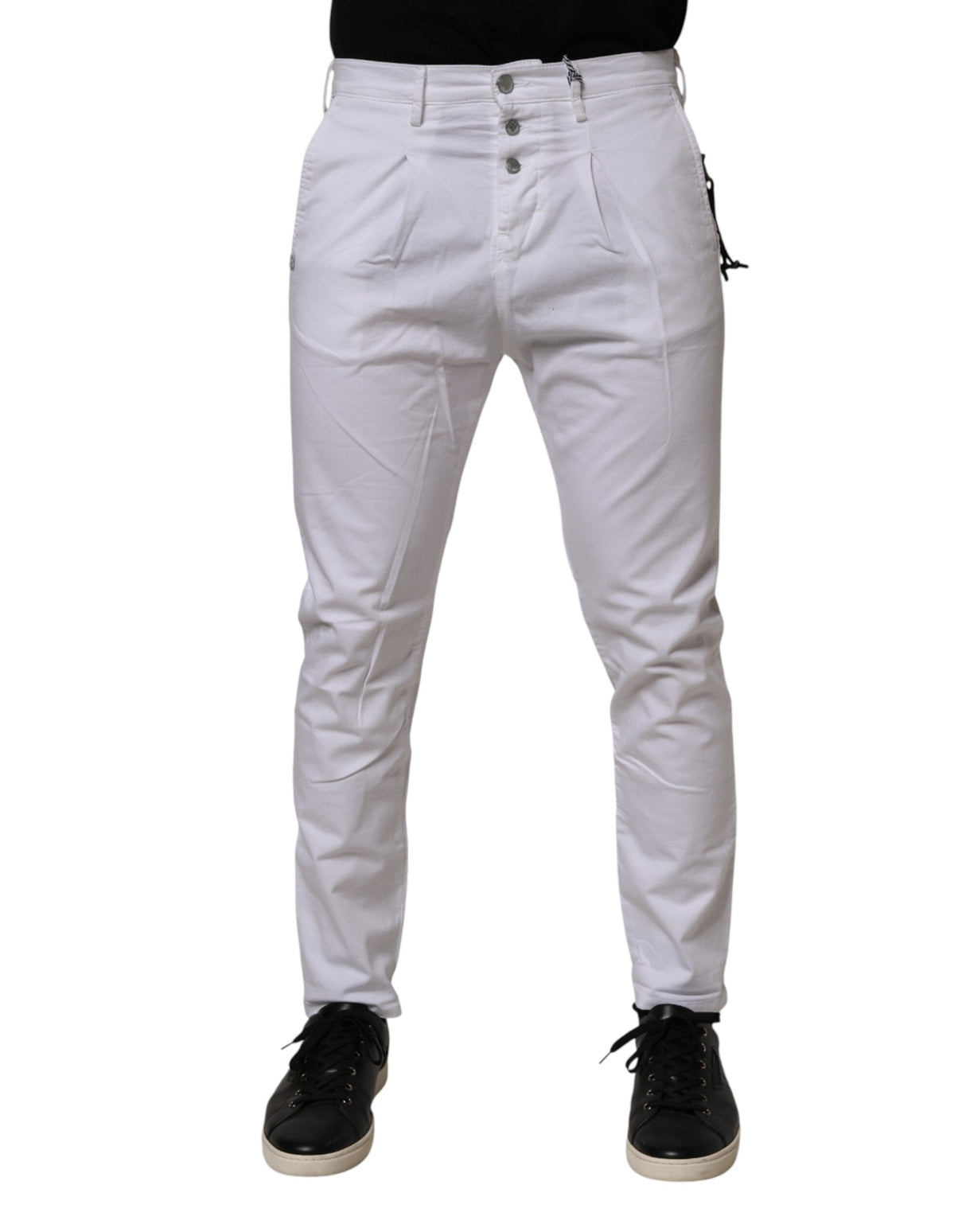 Daniele Alessandrini White Cotton Stretch Slim Fit Denim Jeans