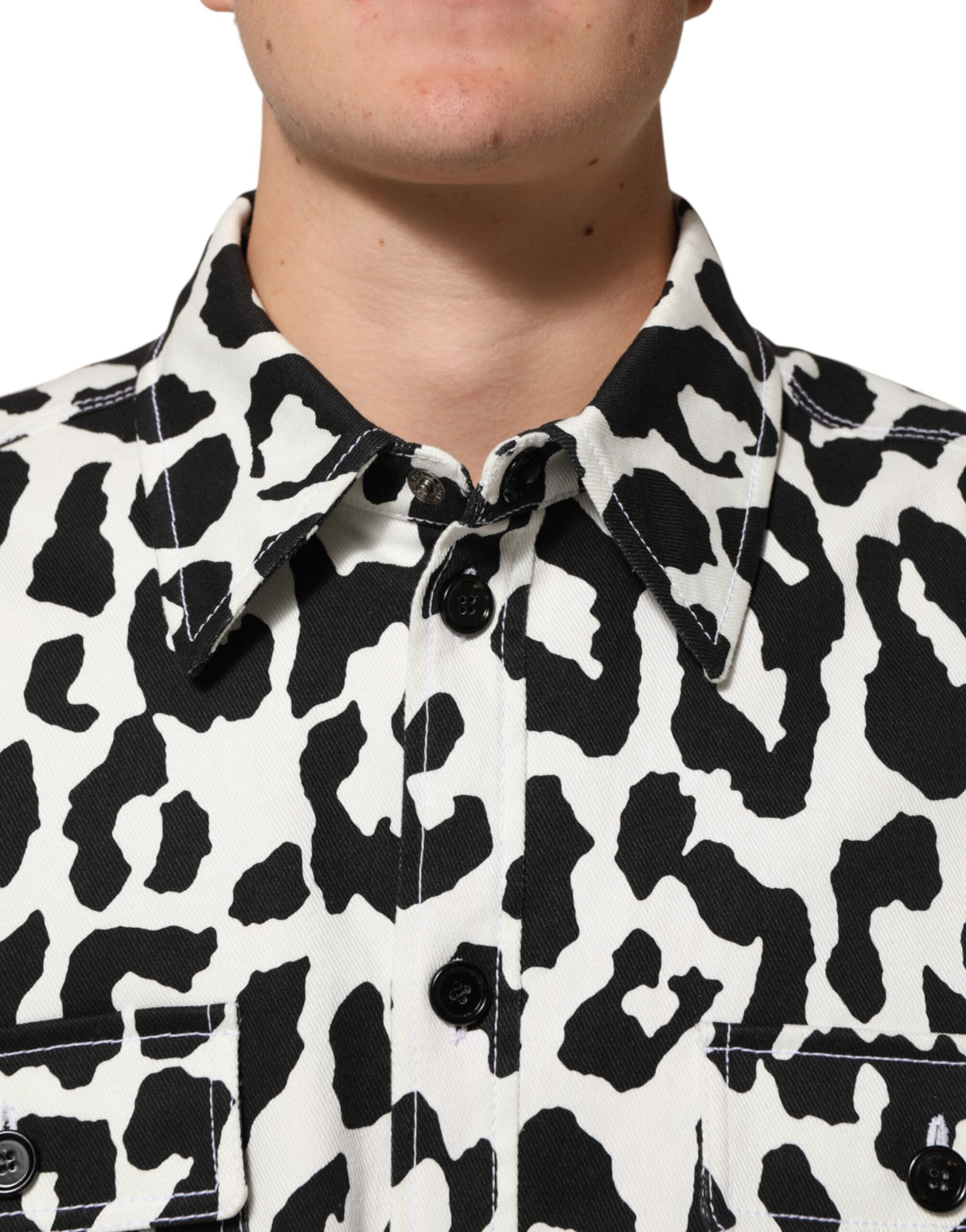 Dolce & Gabbana Black White Leopard Denim Blouson Sweater