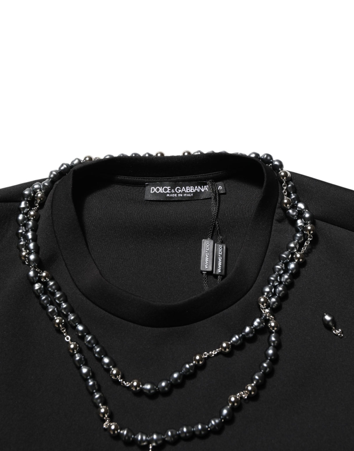 Dolce & Gabbana Black Polyester Necklace Embellished T-shirt