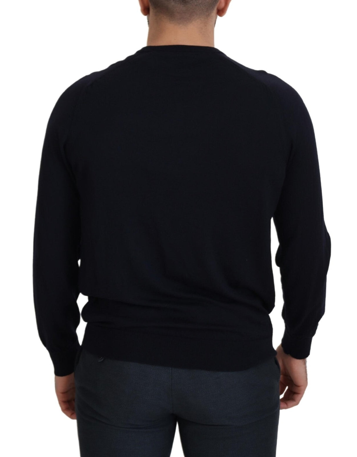 Alpha Studio Black Wool Crewneck Pullover Sweatshirt Sweater