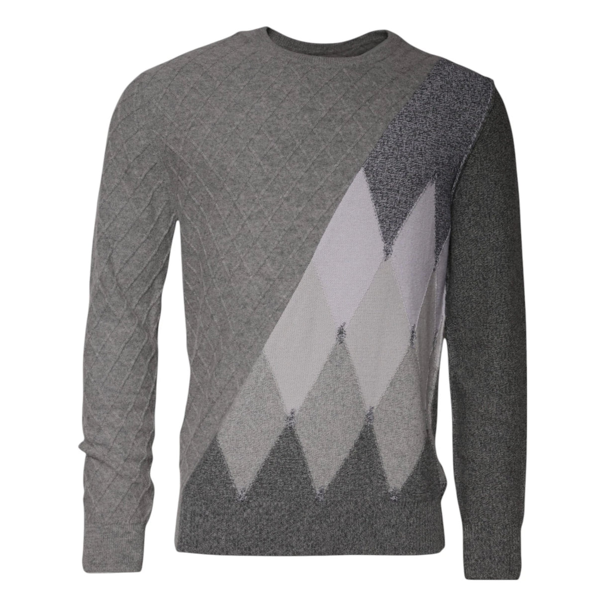 Ballantyne Gray Cashmere Argyle Intarsia Knit Crew Neck Men Sweater