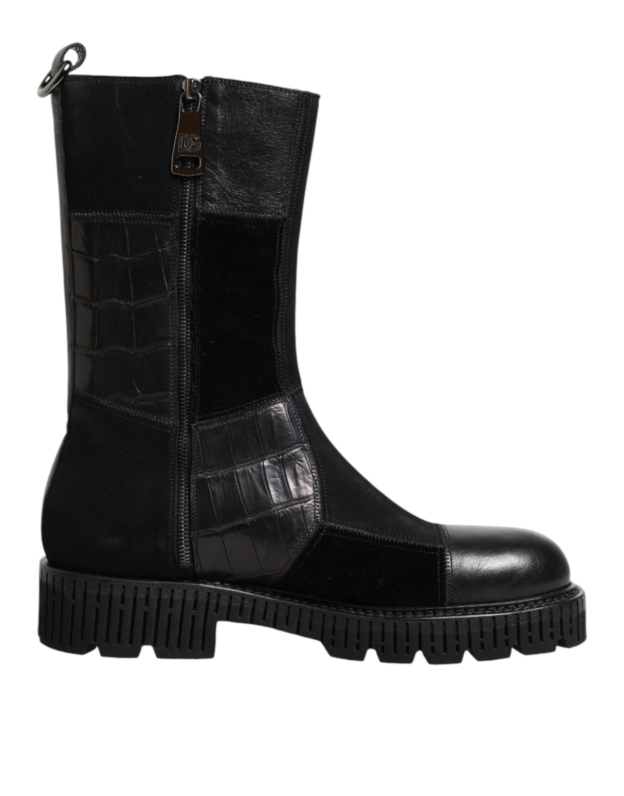 Dolce & Gabbana Black Patchwork Leather Mid Calf Boot Shoes