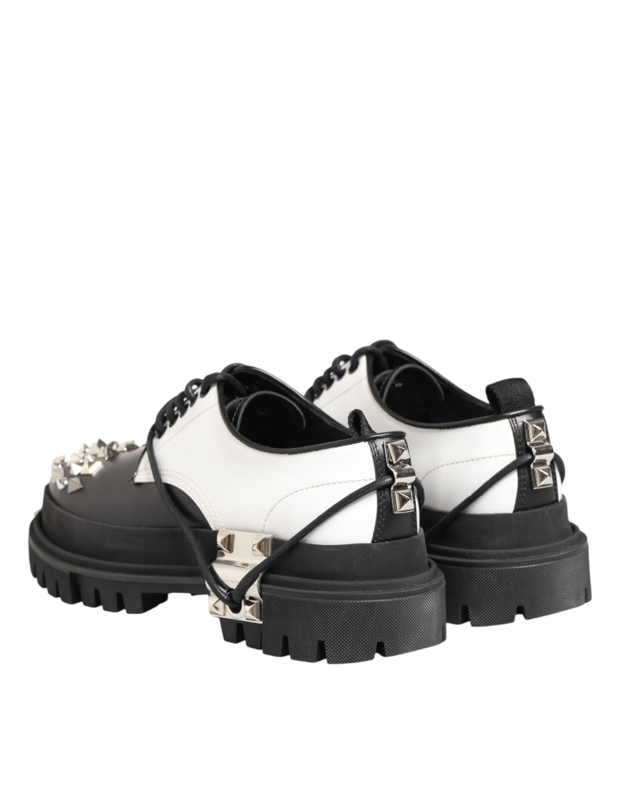 Dolce & Gabbana Black White Studded Men Formal Derby Shoes