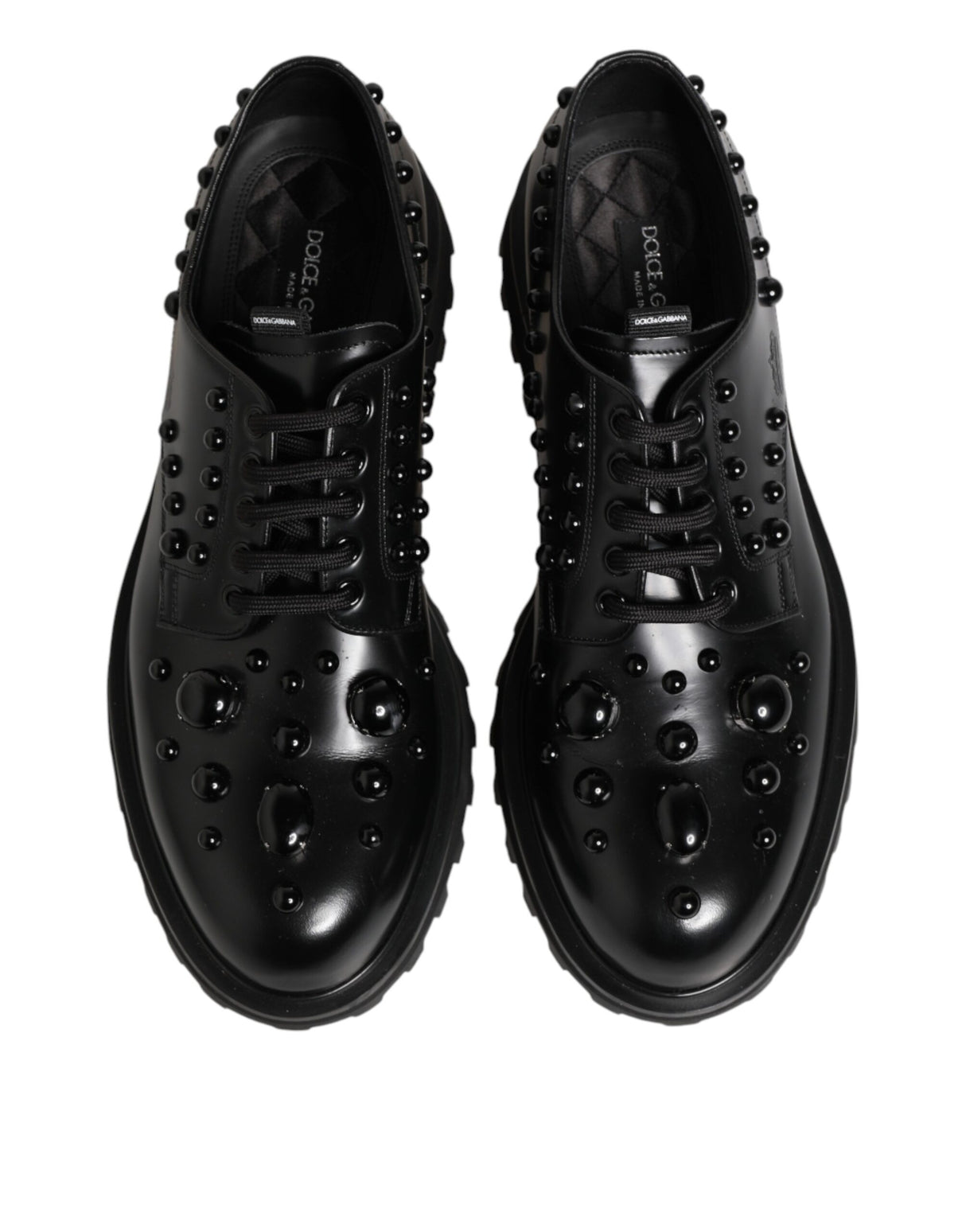 Dolce & Gabbana Black Leather Studded Men Formal Derby Shoes