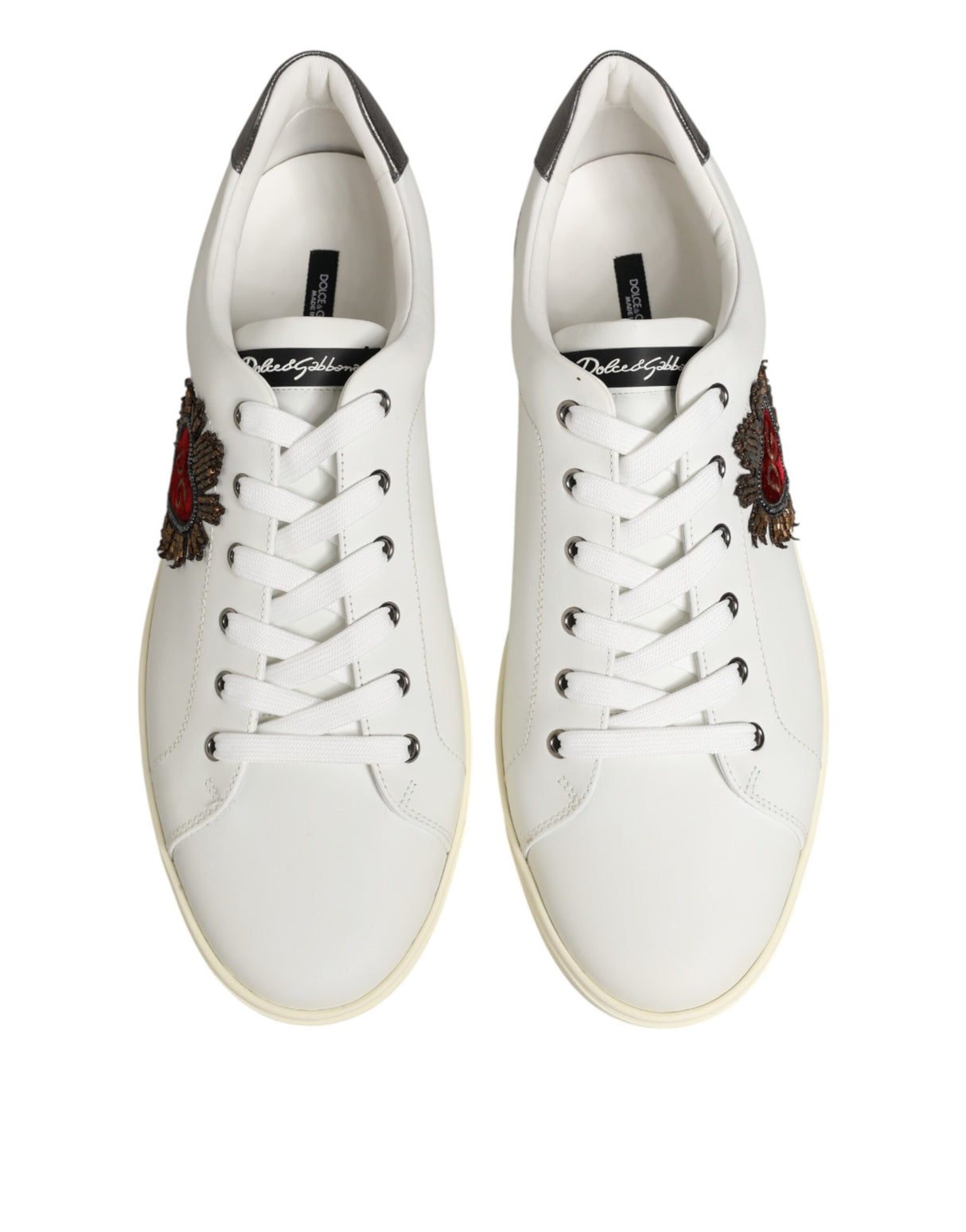 Dolce & Gabbana White Leather Heart Embellished Sneakers Shoes