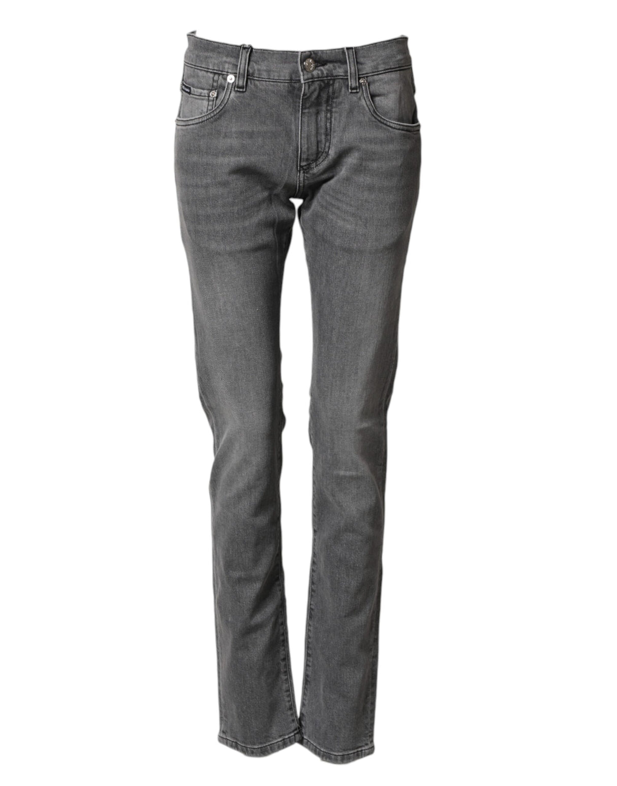 Dolce & Gabbana Gray Cotton Mid Waist Skinny Denim Jeans