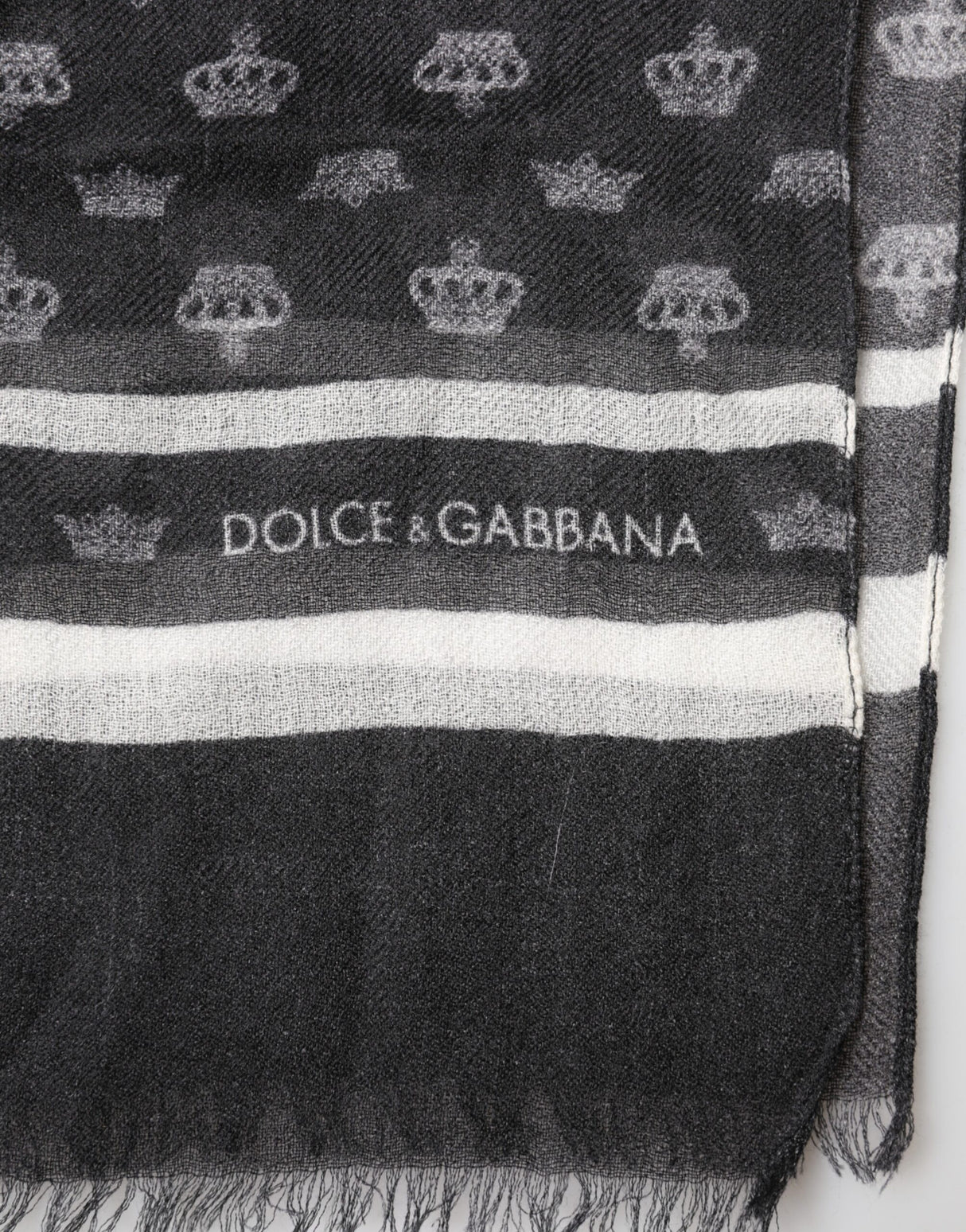 Dolce & Gabbana Black Crown Cashmere Neck Wrap Shawl Scarf