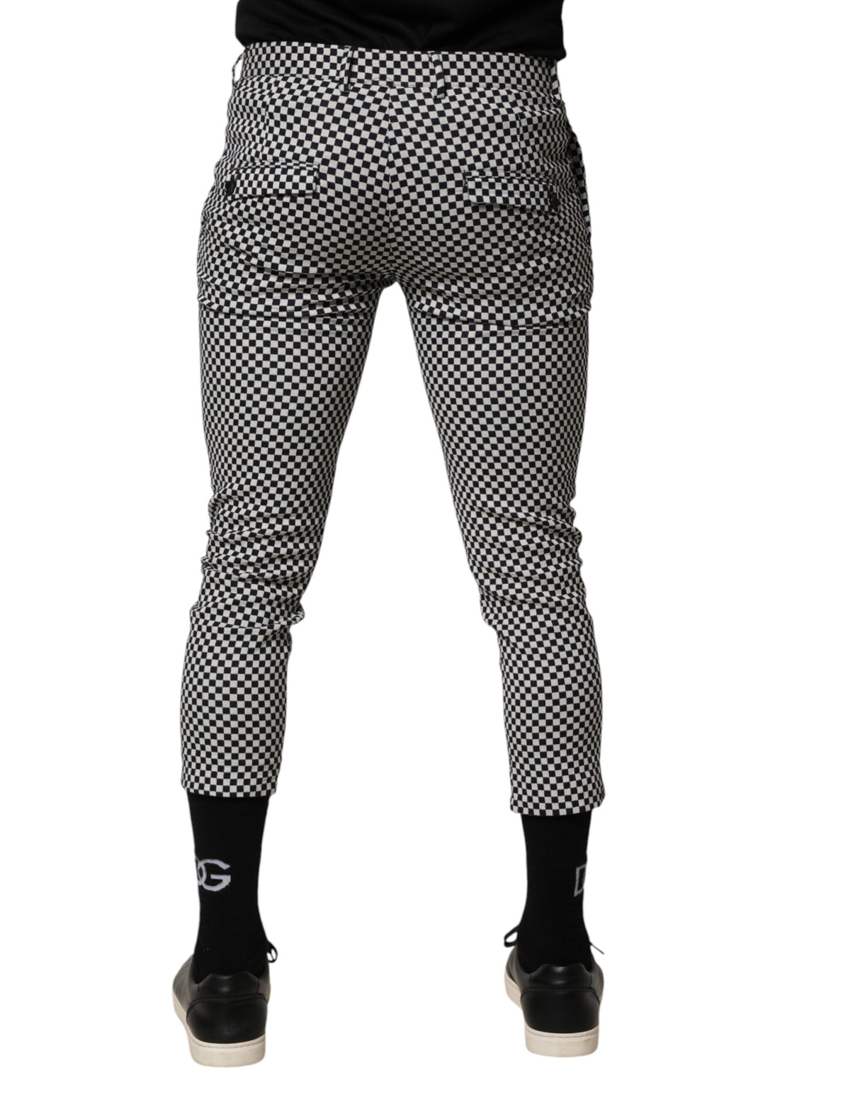 Daniele Alessandrini Black White Checkered Men Cropped Pants