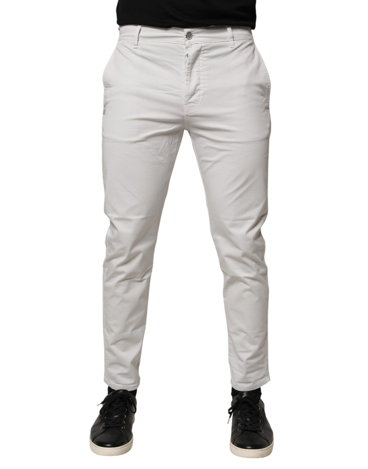 Daniele Alessandrini White Cotton Mid Waist Skinny Men Denim Jeans