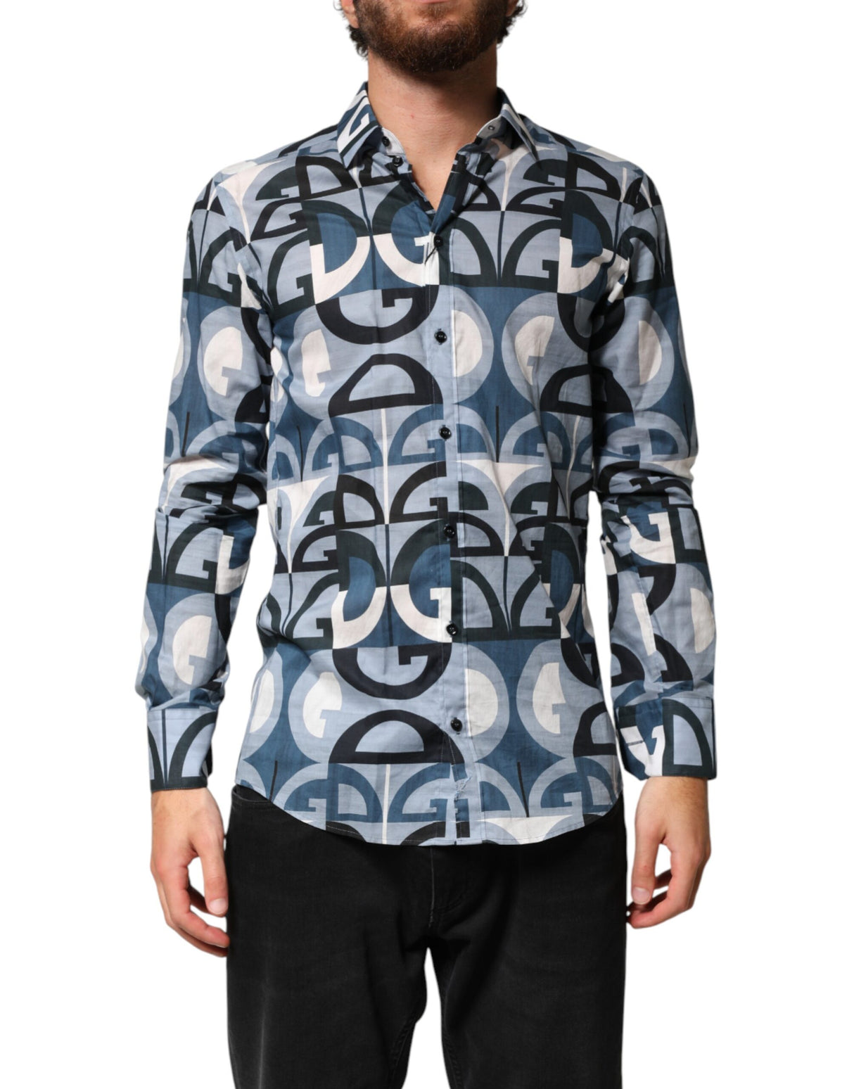 Dolce & Gabbana Blue MARTINI Long Sleeves Casual Logo Shirt