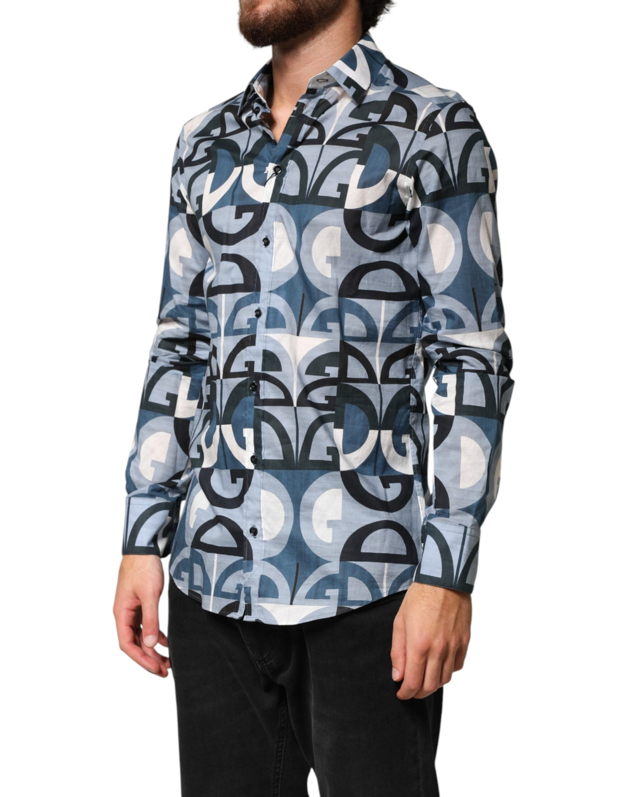 Dolce & Gabbana Blue MARTINI Long Sleeves Casual Logo Shirt
