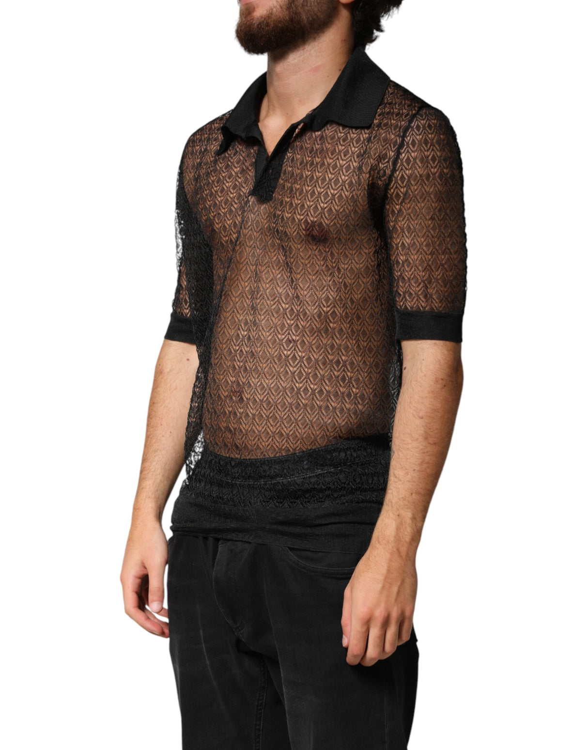 Dolce & Gabbana Black Sheer Short Sleeves Casual Polo Top