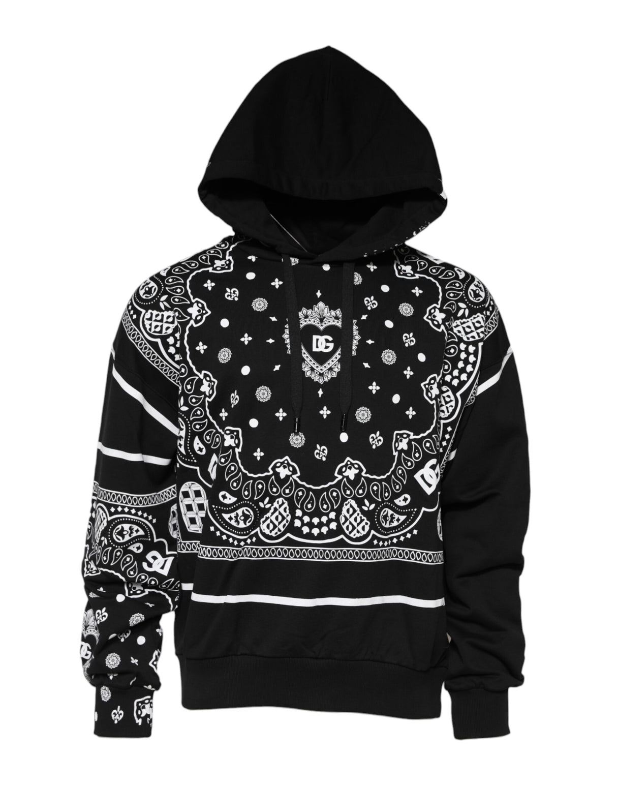 Dolce & Gabbana Black Bandana Hooded Men Sweatshirt Sweater