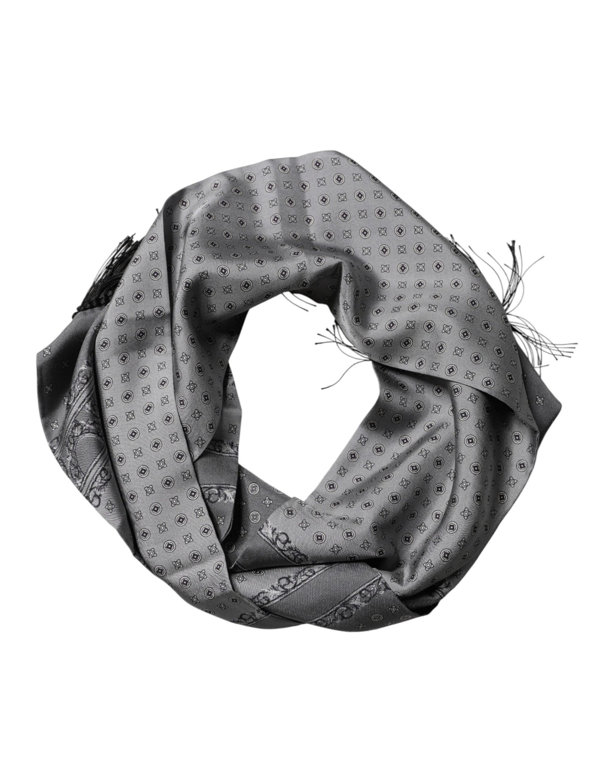Dolce & Gabbana Gray Patterned Fringes Neck Foulard Scarf
