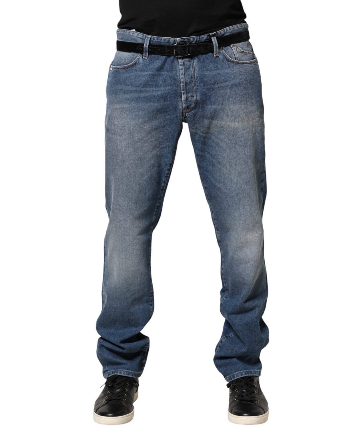 Jeckerson Blue Washed Mid Waist Straight Men Denim Trouser Jeans