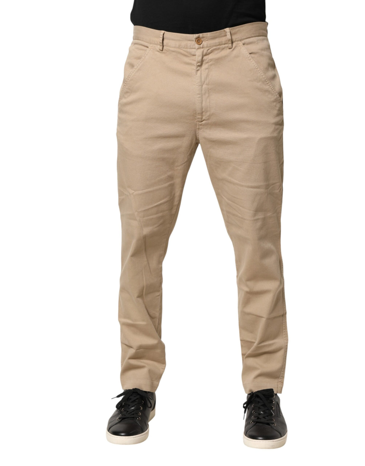 Daniele Alessandrini Beige Cotton Skinny Chino Trouser Pants