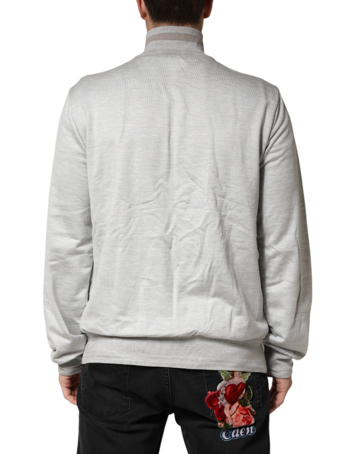 Dolce & Gabbana Light Gray Cotton Zipped Cardigan Sweater