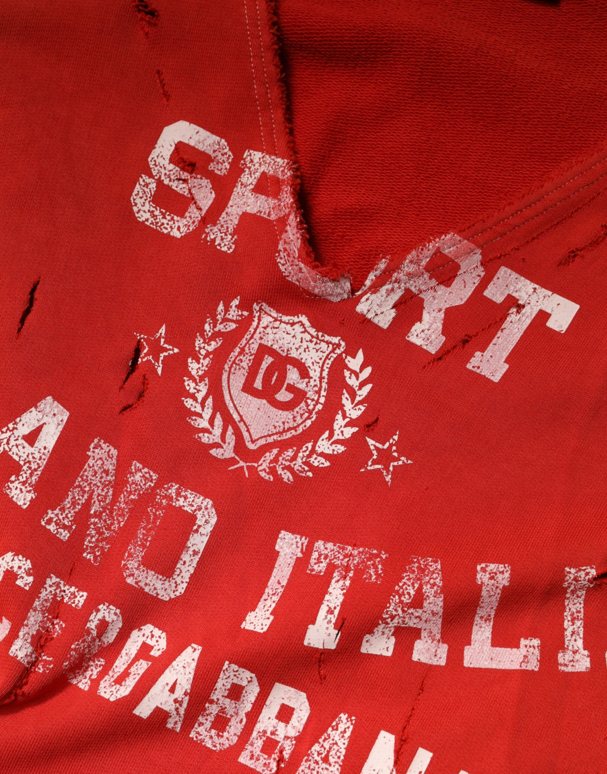 Dolce & Gabbana Red Distressed Cotton V-Neck Sweatshirt Men Sweater