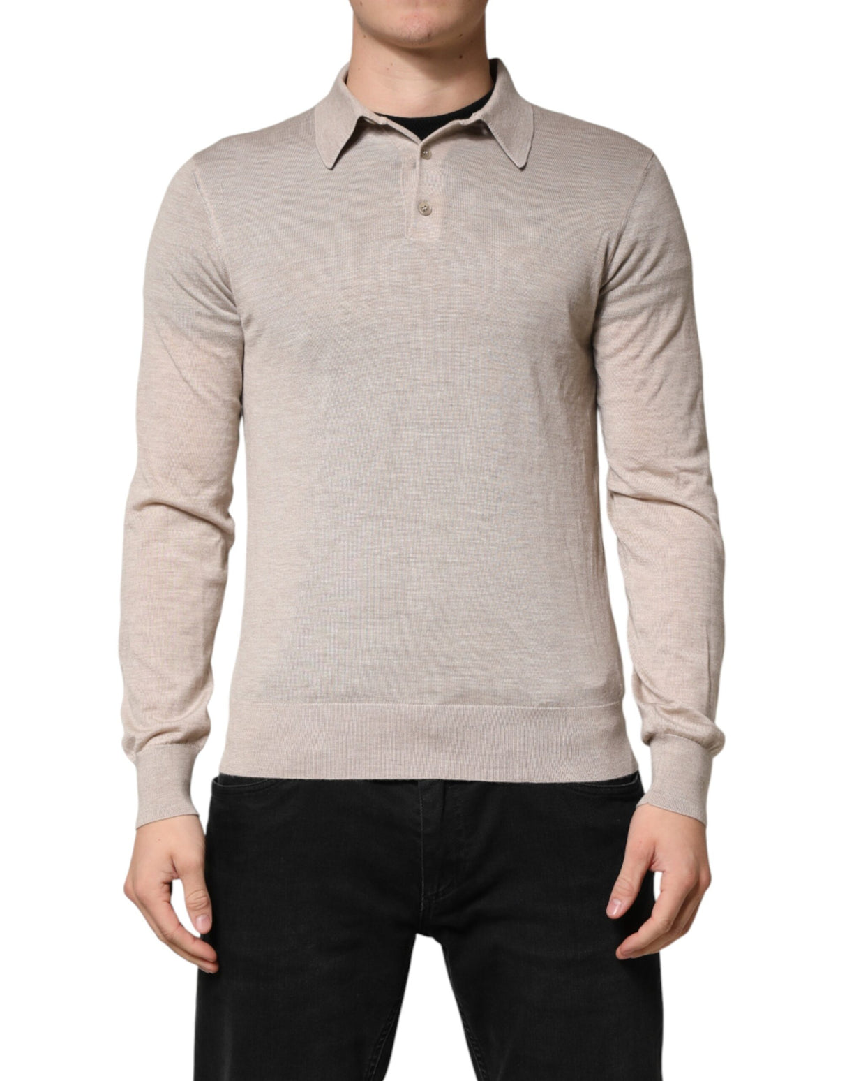 Dolce & Gabbana Beige Cashmere Collared PoloPullover Sweater