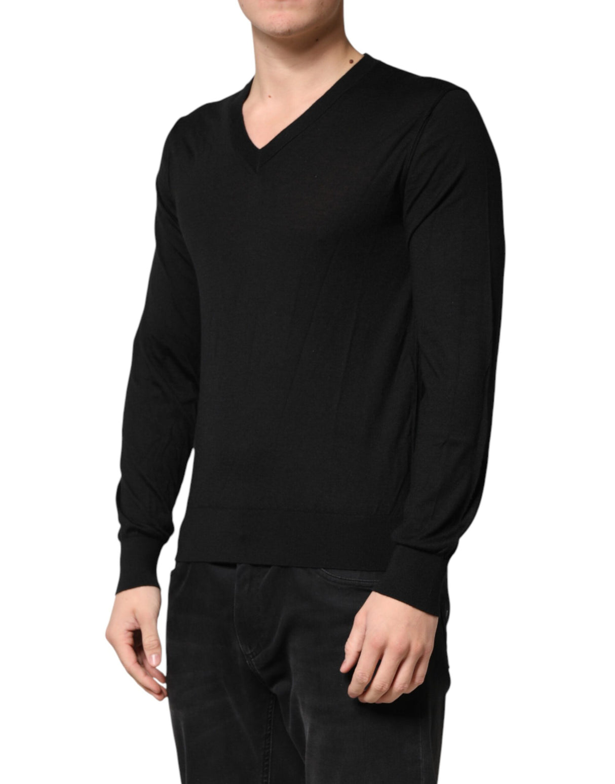 Dolce & Gabbana Black Cashmere V-Neck Men Pullover Sweater