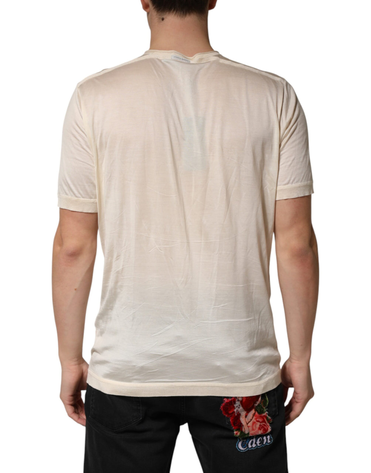 Dolce & Gabbana Off White Cotton Blend Men Henley T-shirt