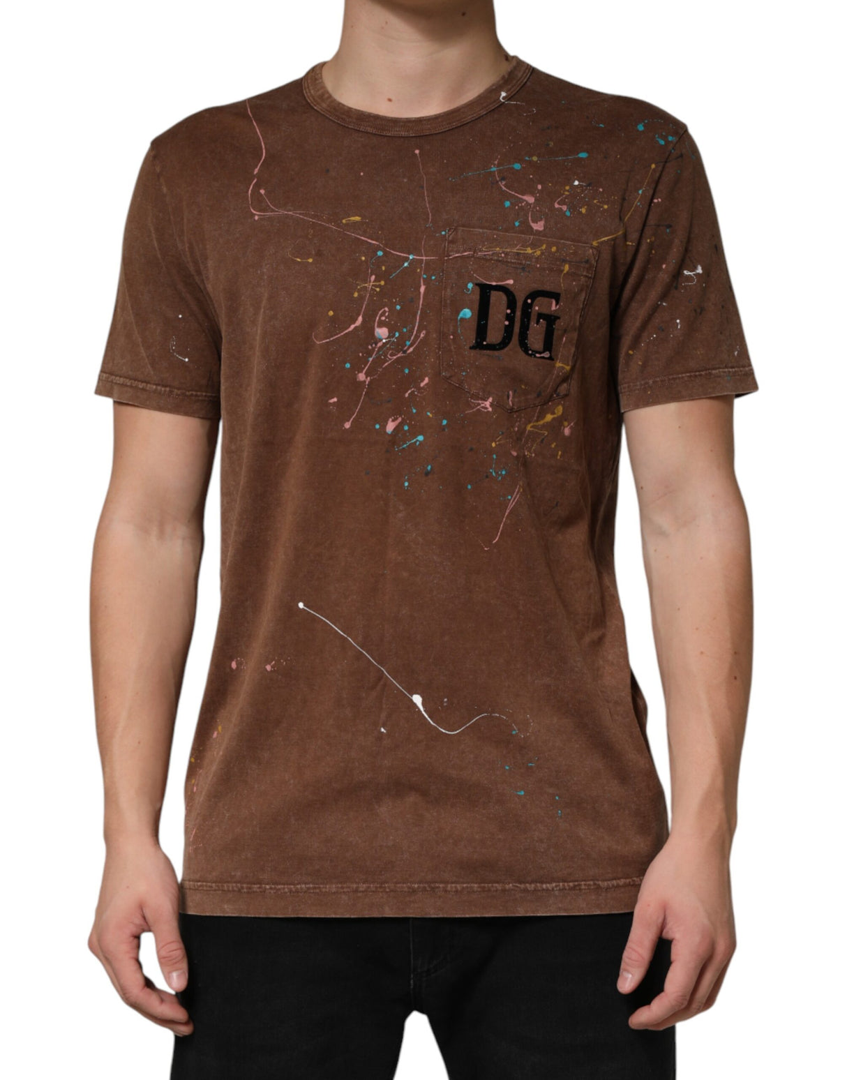 Dolce & Gabbana Brown Splash Color Cotton Crew Neck T-shirt