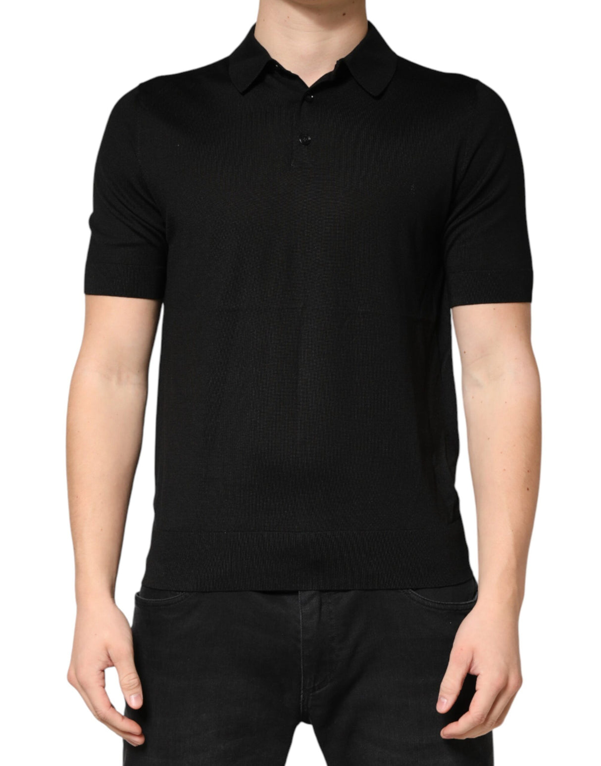 Dolce & Gabbana Black Silk Collared Short Sleeve Polo T-shirt