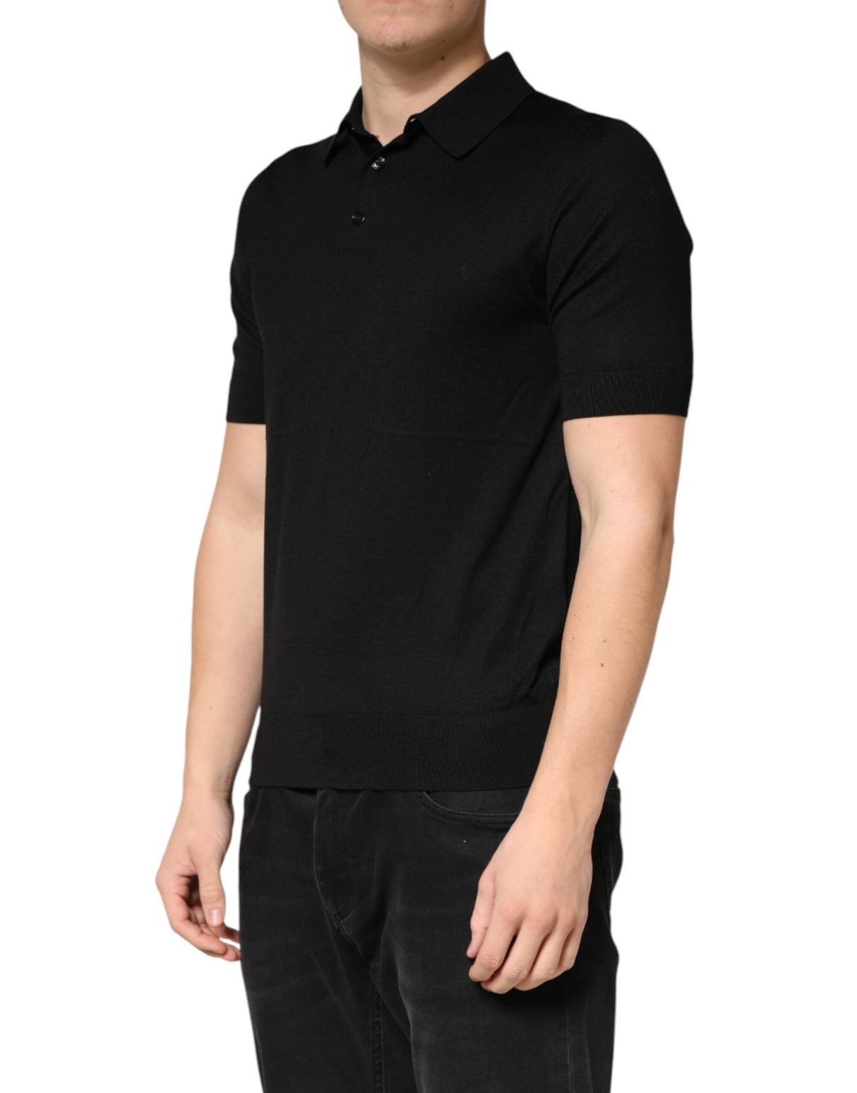 Dolce & Gabbana Black Silk Collared Short Sleeve Polo T-shirt