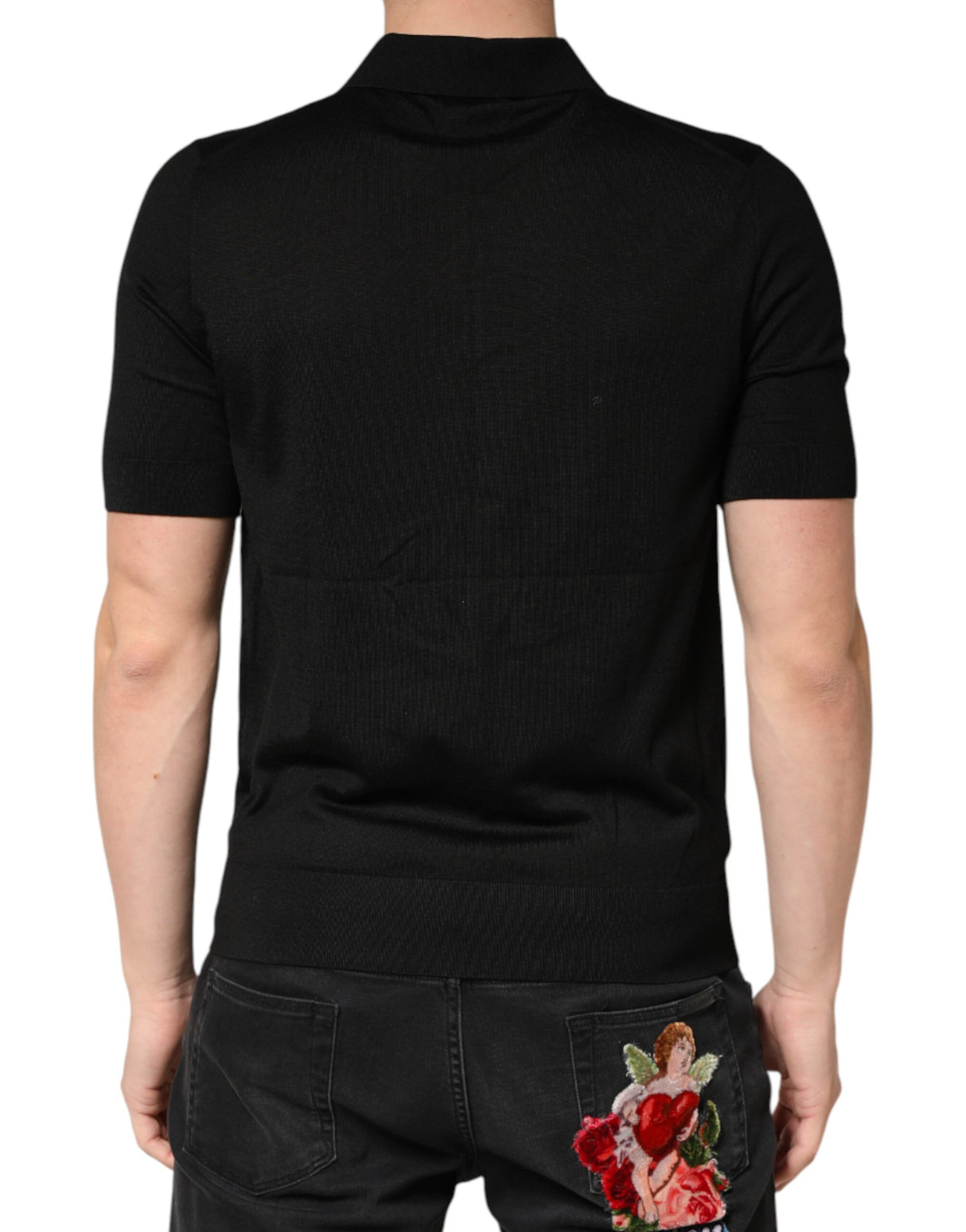 Dolce & Gabbana Black Silk Collared Short Sleeve Polo T-shirt