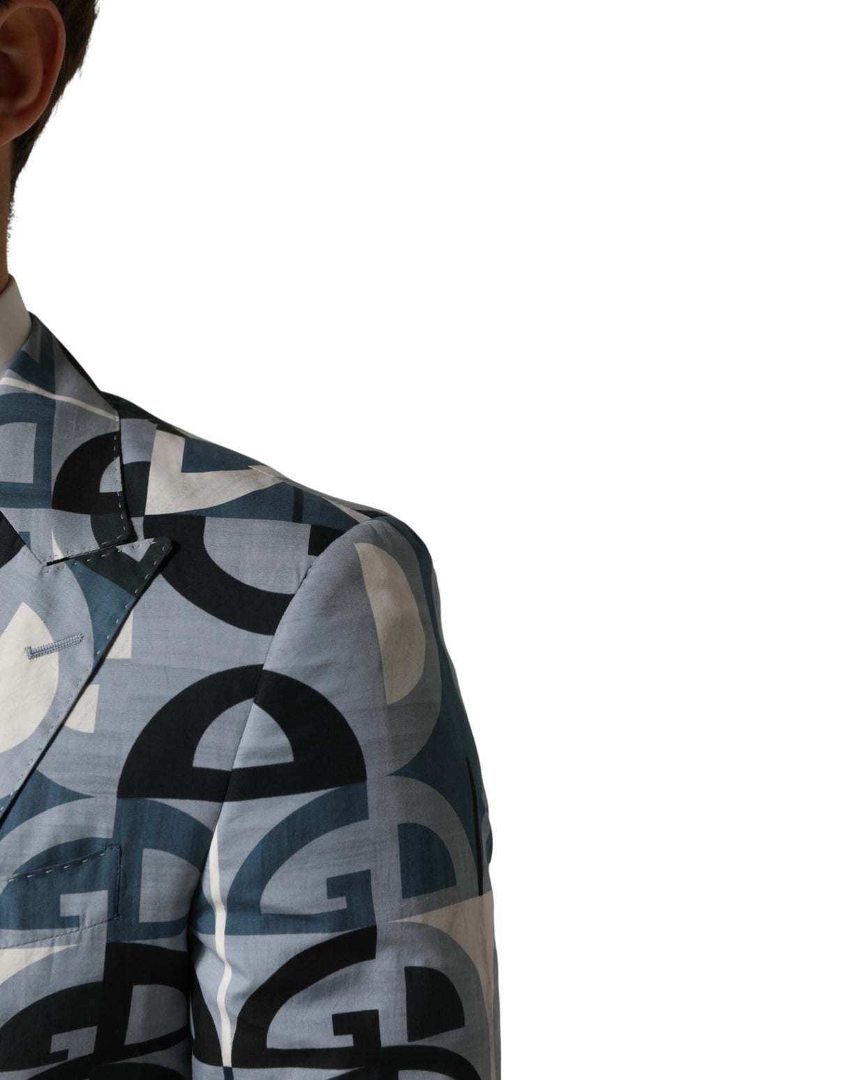 Dolce & Gabbana Blue Logo Monogram Single Breasted Blazer