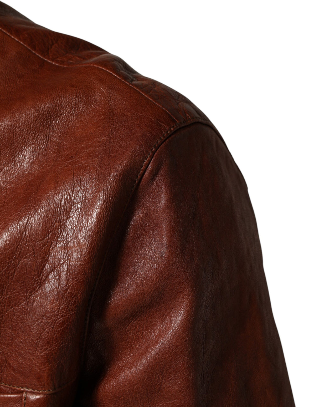Dolce & Gabbana Brown Leather Button Down Men Biker Jacket