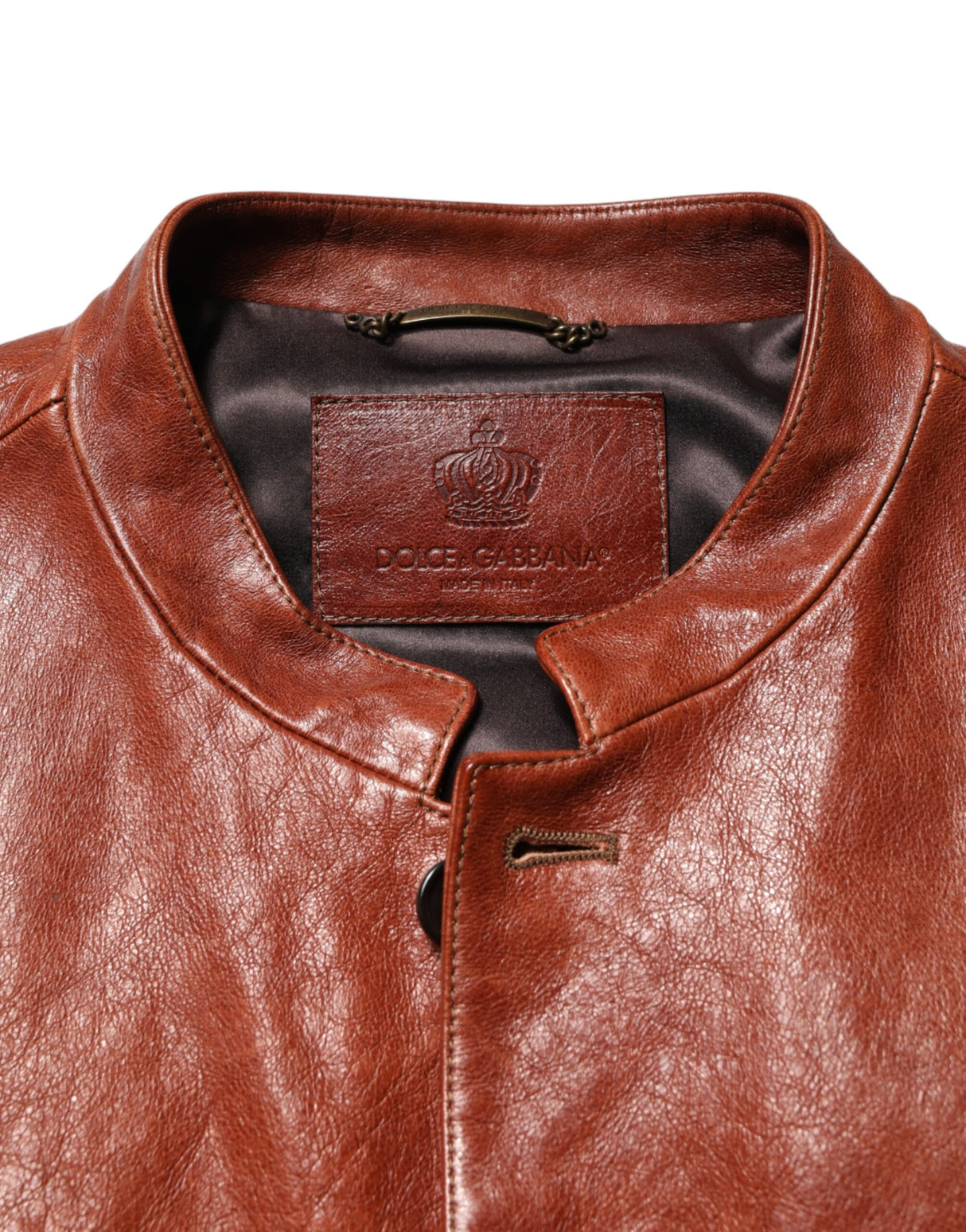 Dolce & Gabbana Brown Leather Button Down Men Biker Jacket