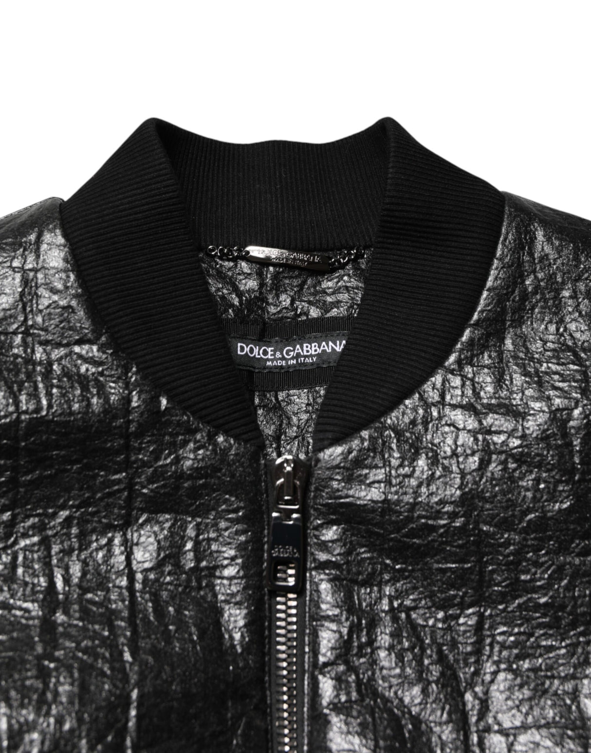 Dolce & Gabbana Black Cellulose Leather FullZip Biker Jacket