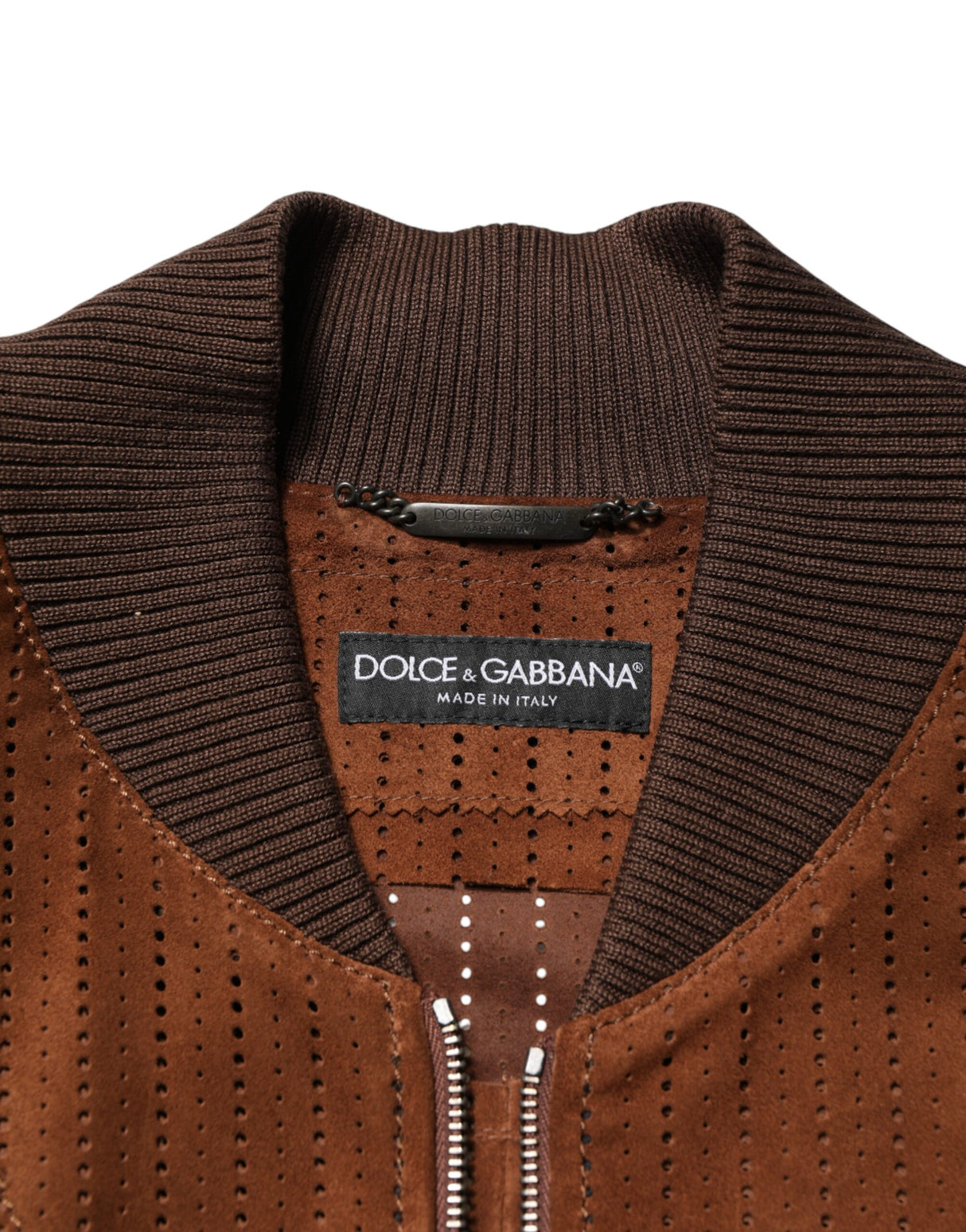 Dolce & Gabbana Brown Velvet Calfskin Full Zip Biker Jacket