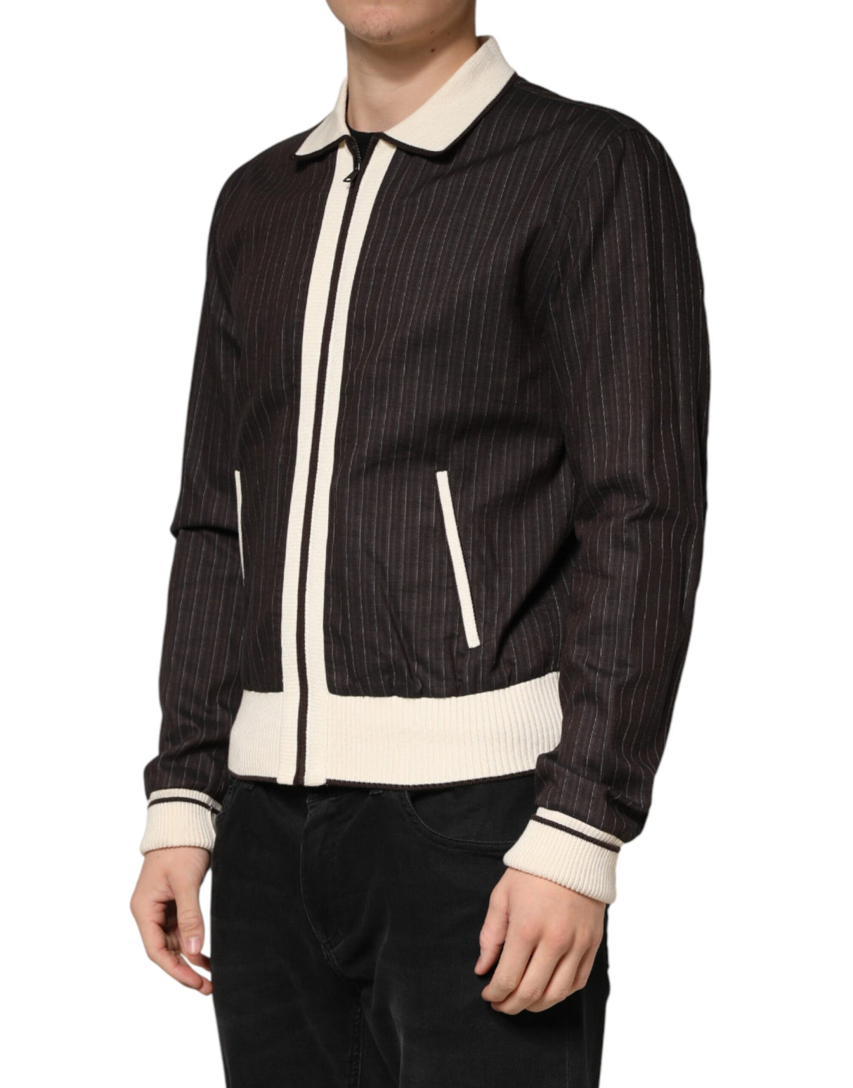 Dolce & Gabbana Brown Contrast Stripe Men Bomber Jacket