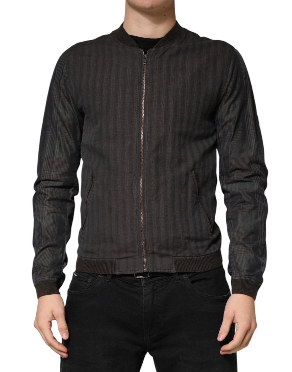 Dolce & Gabbana Black Stripes Cotton Full Zip Bomber Jacket