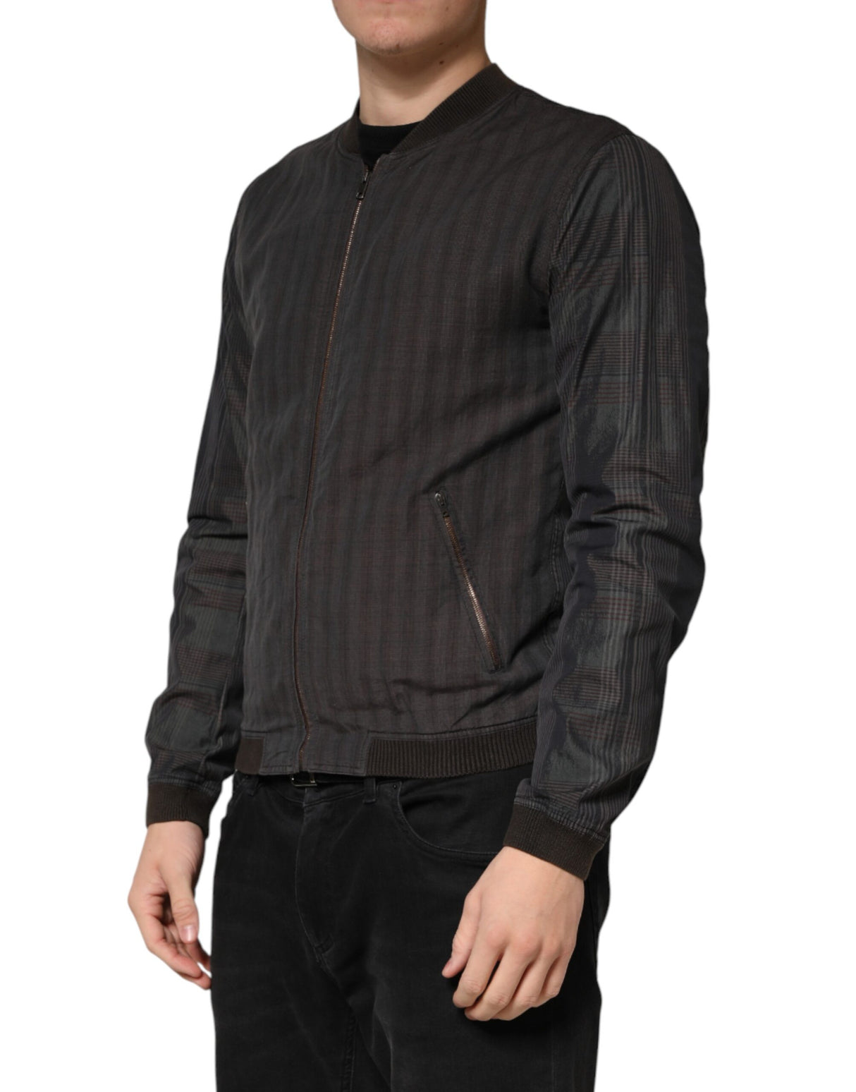 Dolce & Gabbana Black Stripes Cotton Full Zip Bomber Jacket