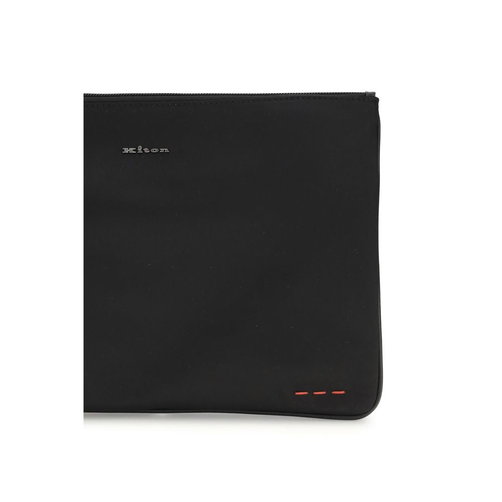 Kiton Black Nylon Clutch Bag