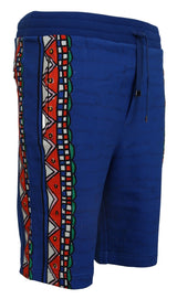 Dolce & Gabbana Blue Cotton Printed Bermuda Trousers Shorts