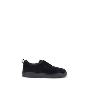 Santoni Black Calf Leather Bos Taurus Low Top Sneakers